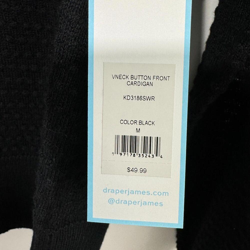 Draper James RSVP Womens Medium Black Gold Button Up V Neck Cardigan Sweater New - Picture 5 of 8